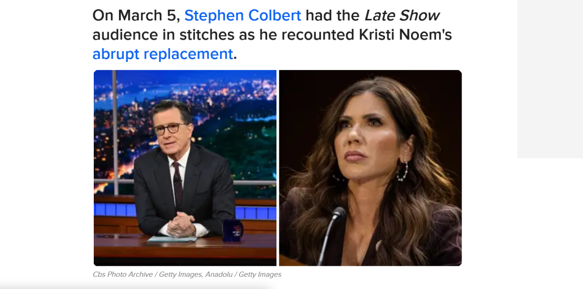 Stephen Colbert Roasted Kristi Noem After Getting Fired